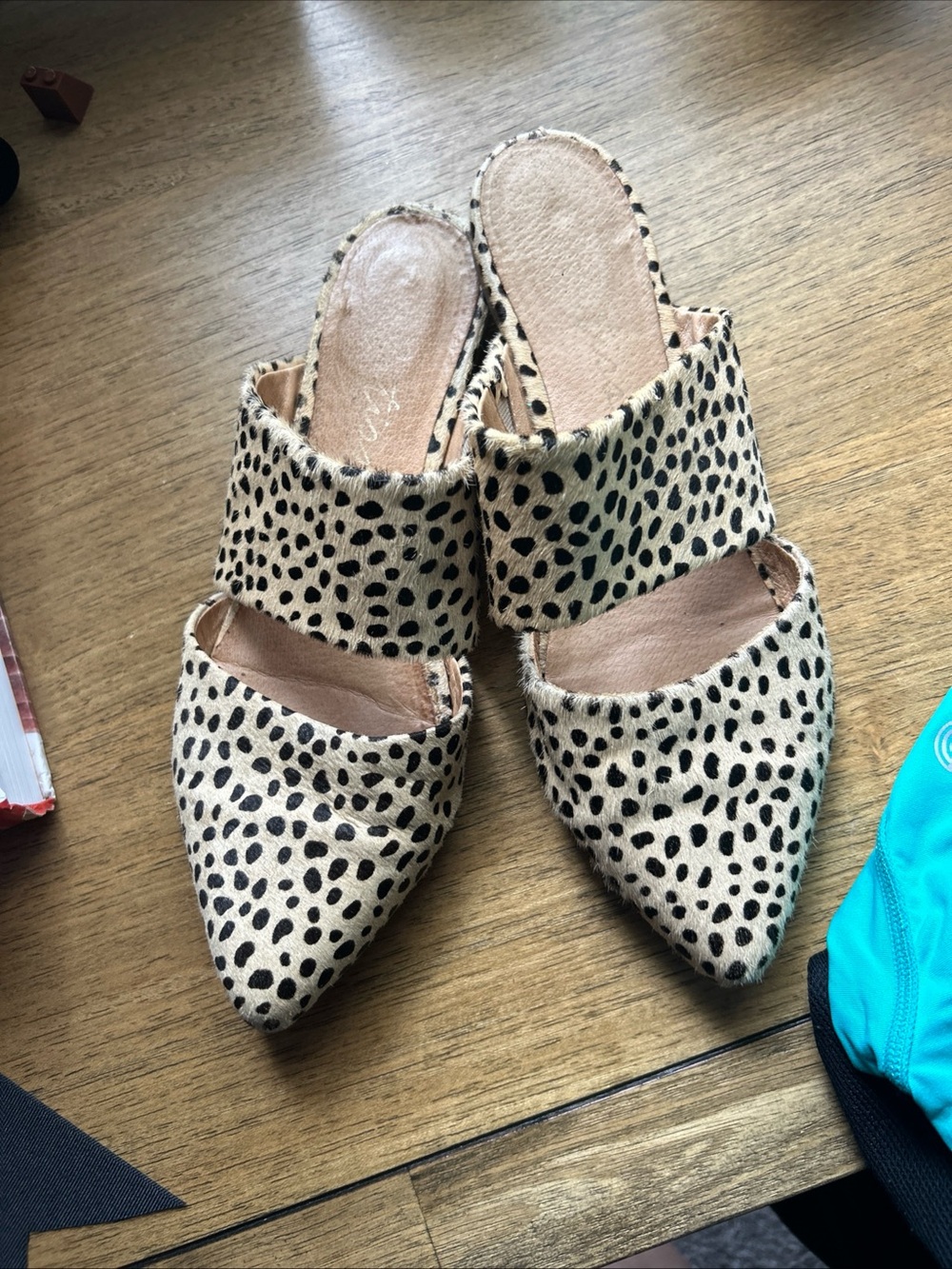 Matisse Leopard Print Pointed Toe Slide Mules in Beige and Black